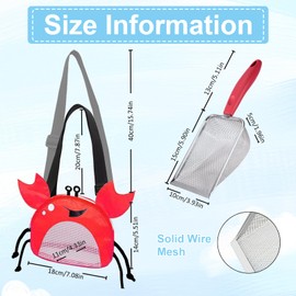 heqxwl 4PCS Crab Mesh Beach Bag & Sand Shovel Set – Seashell Collecting Bags with Adjustable Strap, Shell Collection Tools for Beach, Pool, Vacation