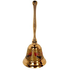 Akanksha Arts Brass Made Pooja Bell, Engraved Meenakari Work - 6" inch Tall