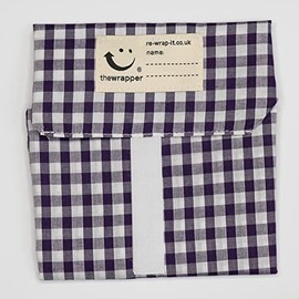 the Wrapper, Re Wrap It Sandwich Bags, Quarter Inch Purple Check, No Waste Packaging, Eco Friendly, Reusable Food Wraps. Made In Scotland.