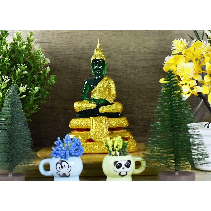 BUDDHO Emerald Buddha Statue Meditation 7" H. Jade Buddha Statue