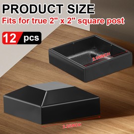 Dunzy Aluminum Fence Post Caps 2" x 2" Black Post Caps Fence Topper Pressure Fit Fence Post Cover for Mailbox Metal Wood Plastic Vinyl Iron Deck Railing (12 Pcs)