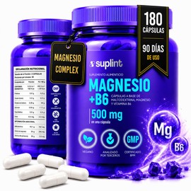 Citrato de Magnesio 200 mg con Vitamina B6 + Magnesio Complex – Suplemento Vegano de Alta Absorción – Magnesio en Cápsulas para Hombre y Mujer – Sin OGM, Sin Gluten – 180 Cápsulas