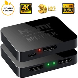 Hikary HDMI Splitter, 1 Input, 2 Outputs, 3D Support, HDMI Splitter, 2 Screen Simultaneously, Supports 4K 2K (2160p), 3D Video