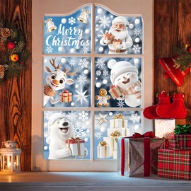150PCS Christmas Window Clings, 9 Sheet Christmas Window Stickers Santa Claus Xmas Tree Snowflake Window Clings, Double Sided Stereo Static Window Stickers for Christmas Window Décor (Christmas-White)