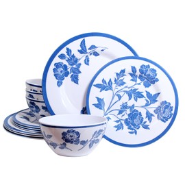 Melamine Dinnerware Set 12-Piece for 4 Dish Set Plates Bowls Unbreakable Dishware for Indoor Outdoor Use Lightweight Durable for Camping Picnics Parties light blue
