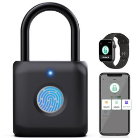 Pothunder Fingerprint Padlock, Smart Padlock, Locker Lock, Combination Lock, Fingerprint Lock with APP Unlock, USB Rechargeable, Suitable for Gym Locker, Door, Locker(Black)