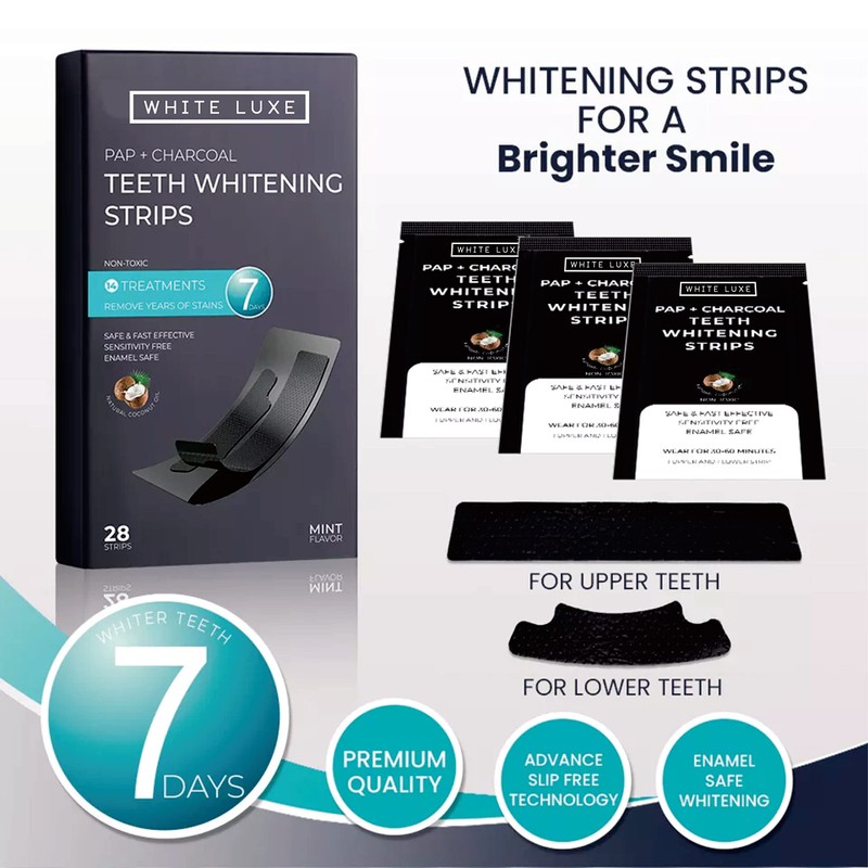 White Luxe Charcoal Teeth Whitening Strips - Coconut Oil &