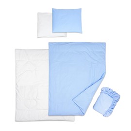 5 Piece Baby Bedding Duvet Pillow with Covers & Jersey Sheet fits 95x65cm Travel Cot (Blue)