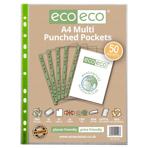 eco-eco A4 100% Recycled Premier Multi Punched Pockets Glass Clear,