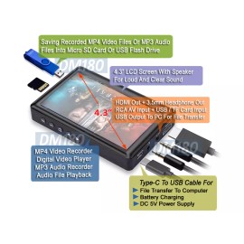 Unbranded Portable MPEG4 MP3 Video Audio Recorder Player RCA AV Input With 1080P Out