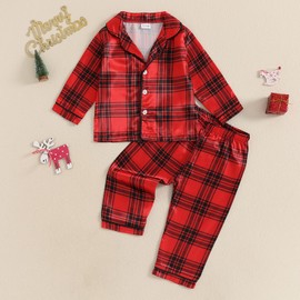 Ursobutegl Kids Baby Girl Pajamas Set Silk Christmas Tree Car Print Button Shirt Tops Pants Toddler Sleepwear Pjs Loungewear (Black Red, 4-5 Years)