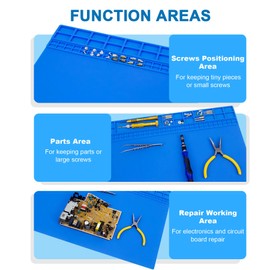 23.6'' x 13.8'' Soldering Mat with Anti Static Wrist Strap 932°F Heat Resistant Extra Large Silicone Soldering Mat ESD Safe Silicone Repair Mat for Electronic, Cellphone, Laptop Repair (Blue)