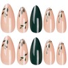 Press On Nails Almond, Green and Gold Leafs Design, Salon