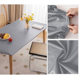 Mateju Rectangular Tablecloth Outdoor Weatherproof, Waterproof PVC Garden Tablecloth Washable Wipe Clean Elastic Band Tablecloth Elastic Outdoor Tablecloths Square Weatherproof (90 x 140 cm, Grey)