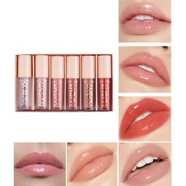 Pack of 6 Lip Gloss, Shimmer and Shine, Lip Gloss for Full-Looking Lips, Moisturising, for Naturally Shiny Lips, Lifter Gloss, Moisturising Lip Gloss with Boosting Effect (01)
