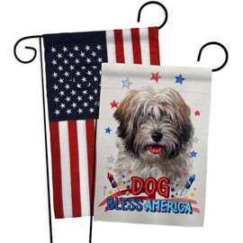 Breeze Decor Patriotic Tibetan Terrier Garden Flag Pack Dog Puppy Spoiled Paw Canine Fur Pet Nature Farm Animal Creature Applique House Banner Small Yard Gift Double-Sided, Made in USA
