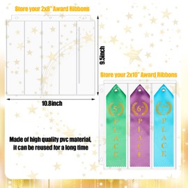 Eersida 50 Pcs Awards Ribbon Organizer PVC Swim Ribbon Holder Display Storage Swimming Gymnastics Track Strong Clear Robust Binder Pages Sheets for 3 Ring Binder Storage