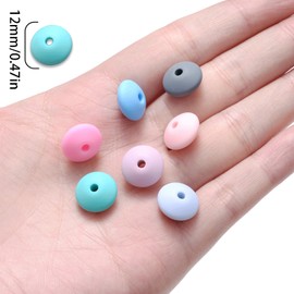 100PCS 12mm Silicone Lentil Beads Mix Color Silicone Abacus Beads Bulk Flat Beads Spacer Beads Colorful Shaped Beads Fun Beads for DIY Craft Garland Keychain Lanyard Necklace Bracelet Jewelry Making