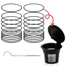 20pcs Silicone Gaskets for Keurig for K Cups Plastic, Sealing Ring Replacement with Bent Hook for K Cup Coffee Filter Refillable Reusable Accessories(Black)
