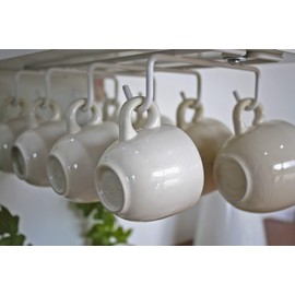 Vardesign Haken für Tassen Tassenhalter Schrank Aufbewahrung für 8 Tassen Metall Haken zum Aufhängen Unter Schrank Halterung Weiß Aufhänger Hakenleiste Unterschrank