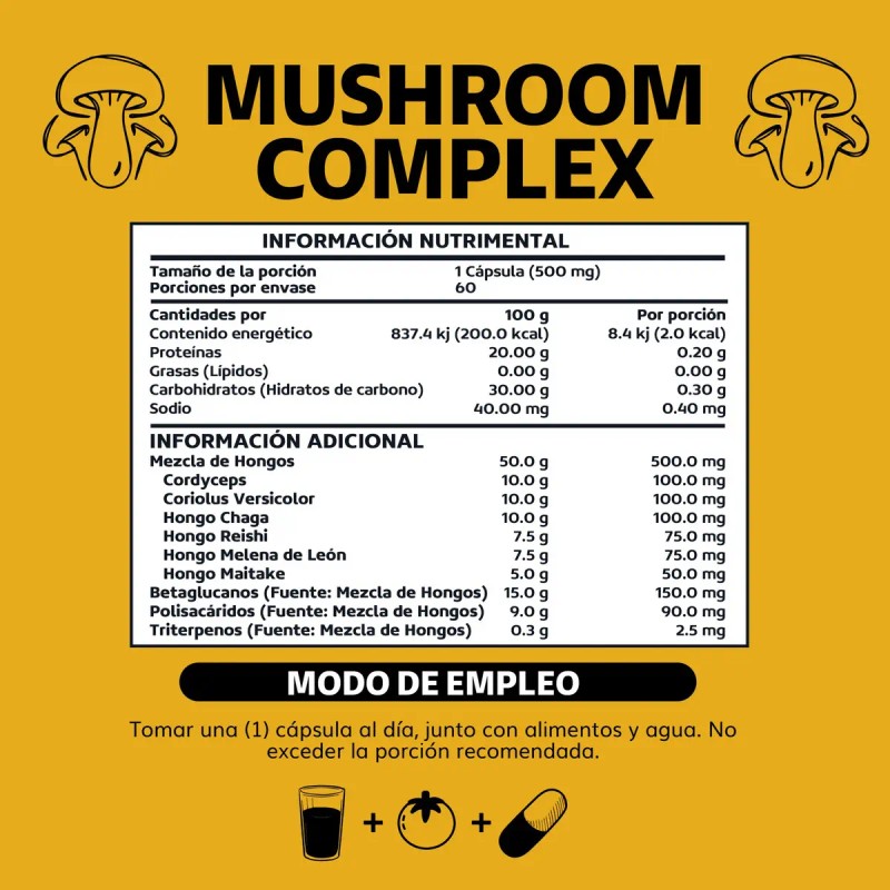 Mushroom Complex Hongos Adaptógenos Melena Leon Nootrópico Natural Vitaminas Mujer