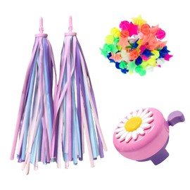 1 Pack Kids Bike Bell and 2 Pack Kids Bike Streamers, 1 Pack Bike Spoke Beads (36PCS/Pack) for Children's Bike Accessories (Pink, White, Purple & Blue)
