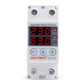 220VAC 230VAC 63A Over/Under Voltage Protection Device Voltage Current Protector, 2 Red LED Displays, Single Phase Low Voltage Monitor, Din Rail Installation in DB Home Usage