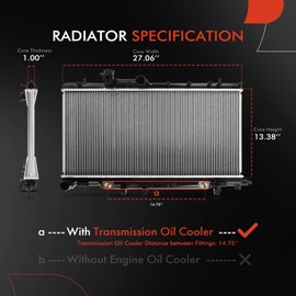 A-Premium Engine Coolant Radiator with Transmission Oil Cooler Compatible with Subaru Impreza 2004-2007, Subaru Baja 2004-2006 & Saab 9-2X 2005-2006, Automatic Trans. Replace# 45111FE091