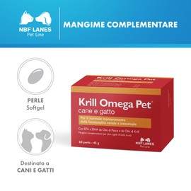 NBF Lanes | Krill Omega Pet Hund und Katze, 60 Appetible Perlen, für normale Erhaltung der Nieren- und Darmfunktion