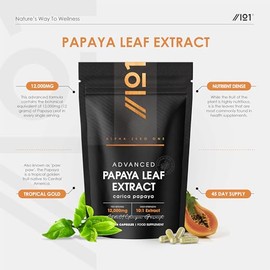 ALPHA01 Papaya Leaf Extract 12,000mg - Raw Carica Papaya Extract 10:1-45 Day Supply - 90 Vegan Capsules - by Alpha01?
