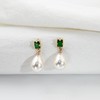 Pearl Drop Earrings with Emerald Green Crystal, 18K Gold Plated,