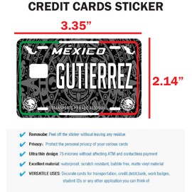 Gutierrez Credit Card Skin Cover Vinyl Stickers (4 Pack) -Mexican Decal Mexico Car Plate Adhesive Gutierrez