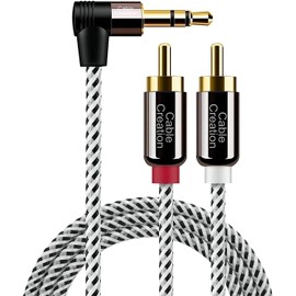 CableCreation 3.5mm to RCA Cable, Angle 3.5mm Male to 2RCA Male Auxiliary Stereo Audio Y Splitter Gold-Plated for Smartphones, MP3, Tablets, Speakers,Home Theater,HDTV,1.6FT/0.48M-2PACK