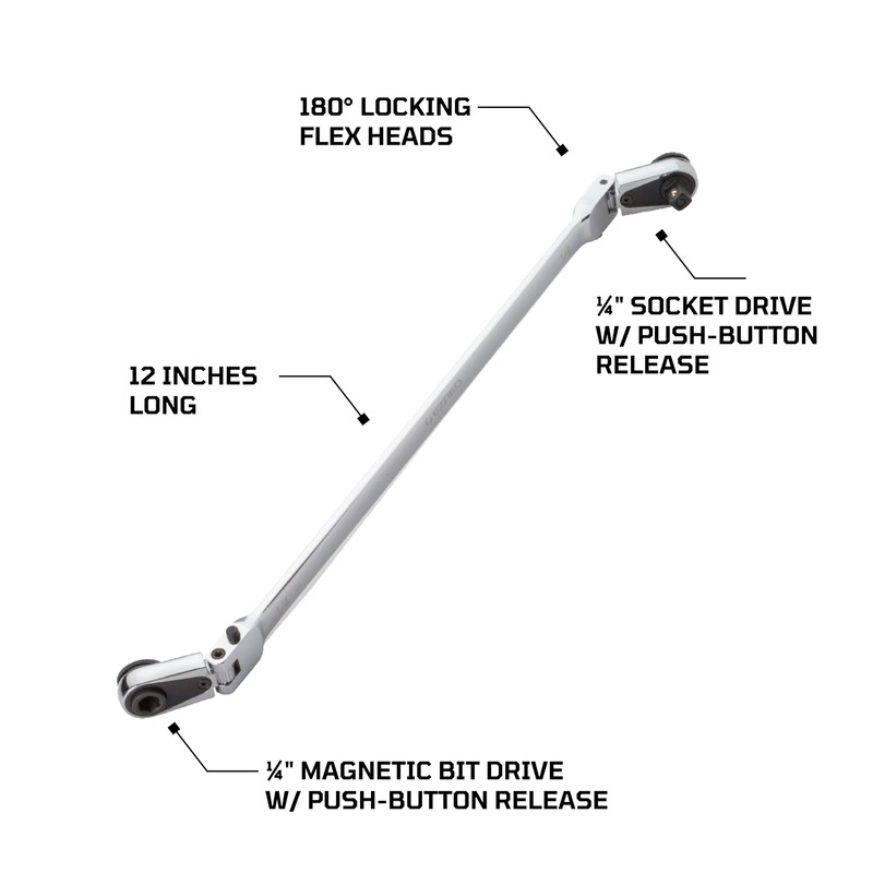 EZRED 4S12L 12-inch Chrome Quarter Stick With Locking Flex Heads,