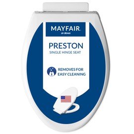 Mayfair Preston Easy to Clean Single Hinge Toilet Seat, Modern Slow Close Plastic Toilet Seat, Made in USA, Elongated, White
