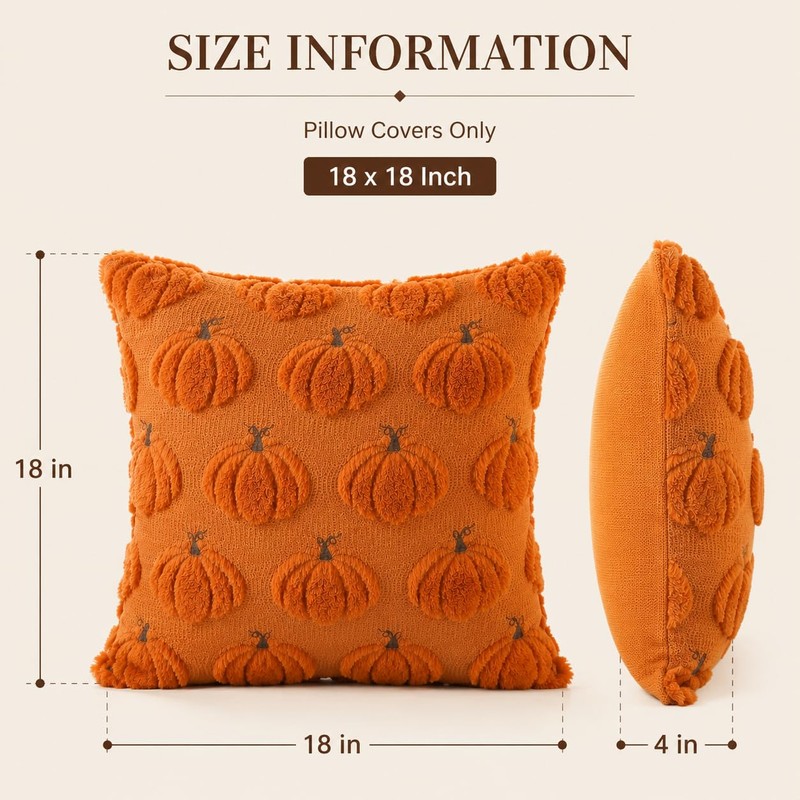 Pumpkin Fall Pillow Covers 18x18In Set of 2 Orange, Ultra