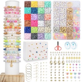 Clay Bead Bracelet Kit,Bead Bracelet Kit,48 Grid Clay Beads with Letter Beads,Colorful Shape and Rich Color,Friendship Bracelet Kit for Adults,Jewelry Making Kit