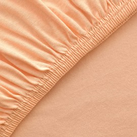 leevitex® Premium Fitted Sheet, 90 x 200 – 100 x 220 cm, 40 cm Base, Also for Box Spring Bed and Waterbed, 100% Mako Jersey Cotton, Oeko-Tex Certified, 170 g/m², Linen/Apricot