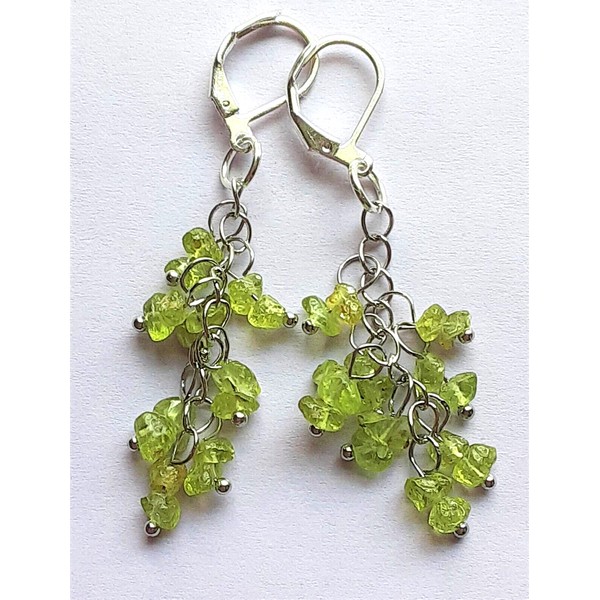 "Handmade" PERIDOT CHIPS GEMSTONE dangle earring SP LEVERBACK handcrafted WPGD18