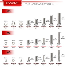M5 M6 M8 Nuts and Bolts Assortment Kit 12mm-40mm, Metric Bolt Assortment 304 Stainless Steel Bolts and Nuts Kit, Hex Head Cap Screws Kit, Flat & Spring Lock Washer with Wrench, Silver, 496PCS, SHAOHUA