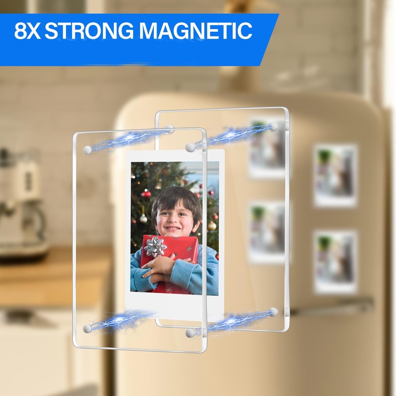 JUOIFIP 20 Pack Acrylic Polaroid Refrigerator Magnet Picture Frames, Clear