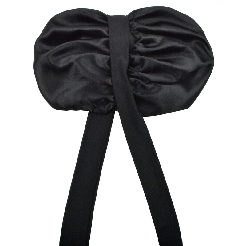Black Double Layer Silk Bonnet for Sleeping Women Long Curly