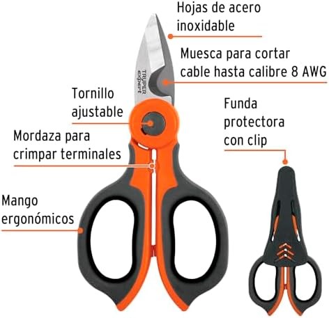 Truper Expert TIEL-6, Tijera 6 para electricista cortes limpios sin deslizamiento