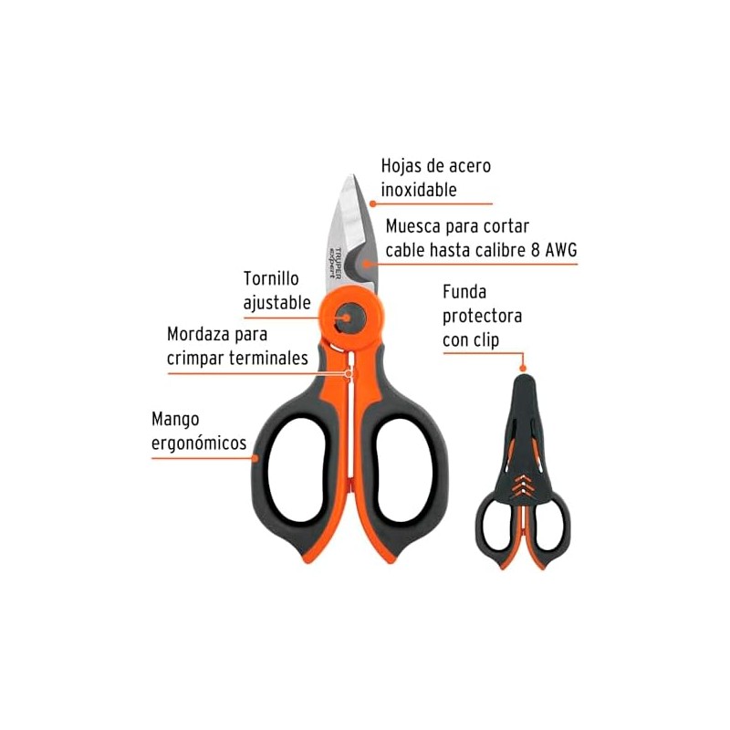 Truper Expert TIEL-6, Tijera 6 para electricista cortes limpios sin