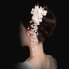 Flower Tassel Wedding Hair Clips,Flower Bridal Hair Accessory with Pearls, Pearl Hair Pieces Bridal Hair Accessory for Women