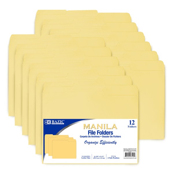 BAZIC Products BAZIC Manila File Folder 1/3 Cut Letter Size,