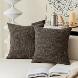 Kevin Textile Textural Faux Linen Throw Cushion Pillow Covers Shams for Couch, Invisible Zipper, 55x55CM(Set of 2,Black Gold)
