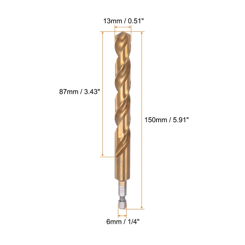 sourcing map 1/4 Inch Hex Shank Drill Bit 13 mm