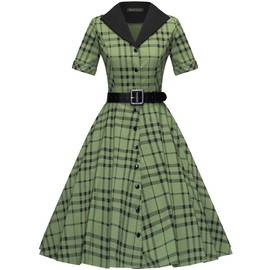 GownTown 1950 Women Dress Midi Shirt Dress Cocktail Dress with Belt