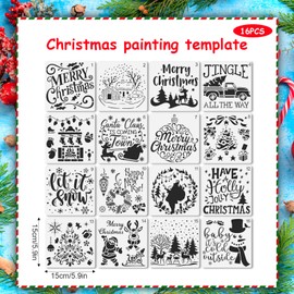 16 Pieces Christmas Stencils Template Reusable Christmas Painting Stencils for Painting Wooden Card Making Envelope Art Drawing Painting Window Glass Wood Door Scrapbook Card